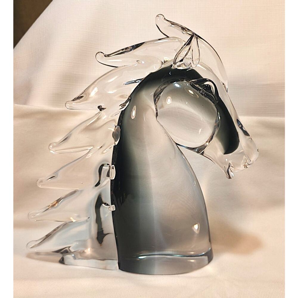 Studio Art Glass Horse Head Figurine Modern Crystal Sculpture